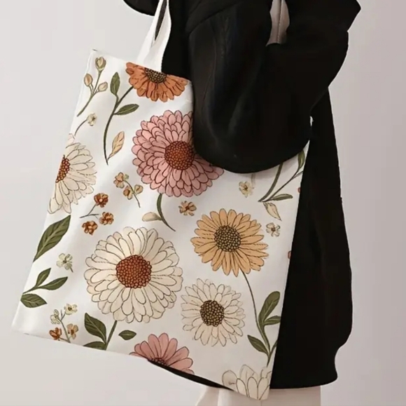 Floral PRINT CANVAS TOTE BAG - Picture 1 of 5